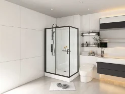 Shower & Design Douchecabine-Rechthoekige Douchecabine Omkeerbare Plaatsingsrichting - Matzwart - L110 X B80 X H225 Cm Zodani