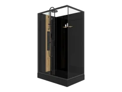 Shower & Design Douchecabine-Rechthoekige Hydromassage Douchecabine Met Bamboe - Omkeerbare Installatie - Mat Zwart - L120 X B80 X H225 Cm - Vituna