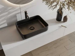 Shower & Design Wastafel-Rechthoekige Keramische Opzetwastafel - Matzwart - 50 X 39 Cm - Juniko Ii