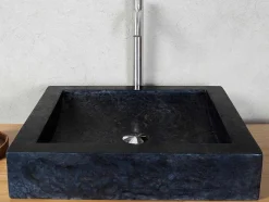 Shower & Design Wastafel-Rechthoekige Marmeren Wastafel - Zwart - 50 Cm - Sourgout