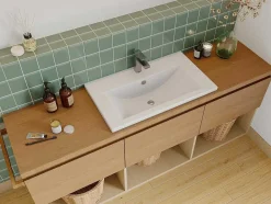 Shower & Design Wastafel-Rechthoekige Voorbouwwastafel Voor Badkamer Van Keramiek - 71,5 Cm - Wit - Yasmac Ii