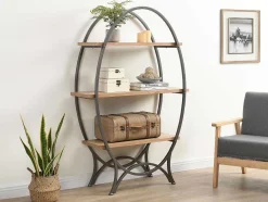 Vente-unique Boekenkast & Vitrine-Rek Met 3 Legplanken In Mdf En Metaal - Houtlook En Zwart - Lolana
