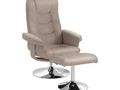 Loft24 Fauteuil Leer-Relaxfauteuil + Kruk Cappucino