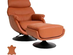 Vente-unique Fauteuil Leer-Relaxfauteuil Met Kruk Mcw-K99, Bruin