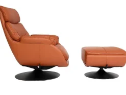 Vente-unique Fauteuil Leer-Relaxfauteuil Met Kruk Mcw-K99, Bruin