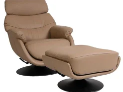 Vente-unique Fauteuil Leer-Relaxfauteuil Met Kruk Mcw-K99, Taupe