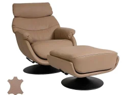 Vente-unique Fauteuil Leer-Relaxfauteuil Met Kruk Mcw-K99, Taupe
