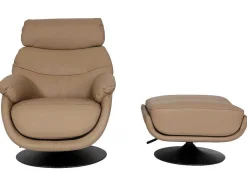 Vente-unique Fauteuil Leer-Relaxfauteuil Met Kruk Mcw-K99, Taupe