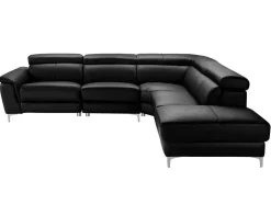 Vente-unique Hoekbank-Relaxhoekbank Van Leer Sitia - Elektrisch - Zwart - Hoek Rechts