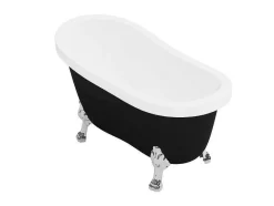 Shower & Design Vrijstaand Bad Op Pootjes-Retro Eilandbad Met Zilveren Leeuwenpoten - 171 L - 145 X 74 X 77 Cm - Zwart Mat - Nisos