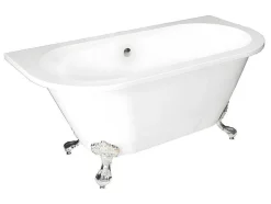 Shower & Design Halfvrijstaand Bad-Retro Halflosstaand Bad Met Poten - 154 L - 150 X 74 X 61 Cm - Wit - Acryl - Sparus