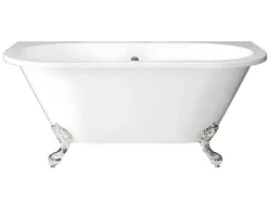 Shower & Design Halfvrijstaand Bad-Retro Halflosstaand Bad Met Poten - 154 L - 150 X 74 X 61 Cm - Wit - Acryl - Sparus