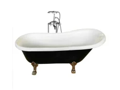 ELITESHOPPING Vrijstaand Bad Op Pootjes-Retro Vrijstaand Bad 170 X 80 Cm Zwartgouden Pootjes + Mengkraan Marigold Noir