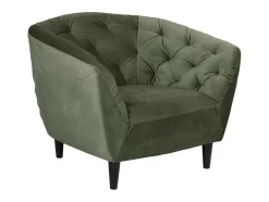 Vente-unique Fauteuil Met Holle Rugleuning-Rita Fauteuil Bosgroen, Rubberhout Zwart.