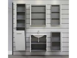 Trendteam Badkamerkast-Riva Badkamerkast Wandophanging, 1 Deur, 1 Klepdeur, Wit Hoogglans, Grijs.