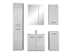 Trendteam Badkamerkast-Riva Badkamerkast Wandophanging, 1 Deur, 1 Klepdeur, Wit Hoogglans, Grijs.