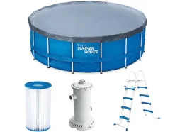 Vente-unique Zwembad-Rond Buisvormig Zwembad Met Cartridge Filterpomp - D457 X H122 Cm - Blauw - Lacanau