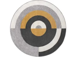 OZAIA Woonkamertapijt-Rond Designtapijt Met Geometrische Motieven Alborg - D. 160 Cm - Grijs En Oker