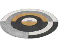OZAIA Woonkamertapijt-Rond Designtapijt Met Geometrische Motieven Alborg - D. 160 Cm - Grijs En Oker