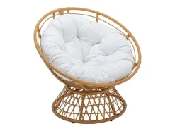 MYLIA Fauteuil-Ronde Draaifauteuil Van Gevlochten Hars - Licht Naturel Met Wit Kussen - Syndra Van