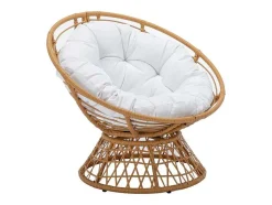 MYLIA Fauteuil-Ronde Draaifauteuil Van Gevlochten Hars - Licht Naturel Met Wit Kussen - Syndra Van