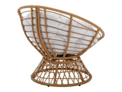MYLIA Fauteuil-Ronde Draaifauteuil Van Gevlochten Hars - Licht Naturel Met Wit Kussen - Syndra Van