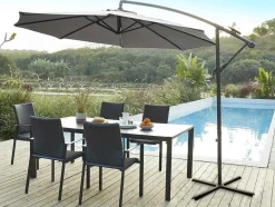 MYLIA Parasol-Ronde Hangparasol - Grijs - Staal - Ledverlichting - Diameter: 2,93 M - Pocota