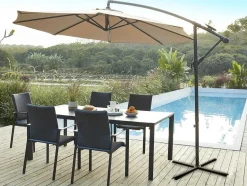 MYLIA Parasol-Ronde Hangparasol - Taupe - Staal - Ledverlichting - Diameter: 2,93 M - Pocota