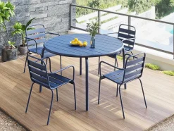 MYLIA Tuinset-Ronde Tuintafel Mirmande - Metaal - D. 110 Cm - Donkerblauw