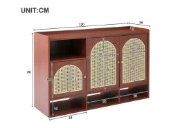 ModernLuxe Schoenenkast-Rotan Opbergmeubel - 3 Gebogen Rotan Deuren En 4 Open Opbergruimtes - Bruin