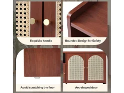 ModernLuxe Schoenenkast-Rotan Opbergmeubel - 3 Gebogen Rotan Deuren En 4 Open Opbergruimtes - Bruin