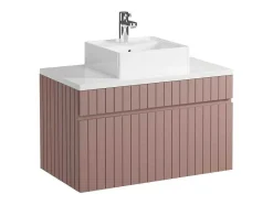 Vente-unique Badkamermeubel Met Enkele Wastafel-Roze Gestreept Hangmeubel Voor Badkamer Met Wastafel Om Erop Te Plaatsen - 80 Cm - Satara