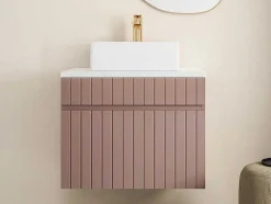Vente-unique Badkamermeubel Met Enkele Wastafel-Roze Gestreept Hangmeubel Voor Badkamer Met Wastafel Om Erop Te Plaatsen - 60 Cm - Satara