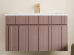 Vente-unique Badkamermeubel Met Enkele Wastafel-Roze Gestreept Hangmeubel Voor Badkamer Met Inbouwwastafel - 80 Cm - Satara