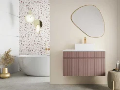 Vente-unique Wastafelmeubel-Roze Hangmeubel Met Strepen Voor Onder Wastafel Met Plank - 80 Cm - Satara