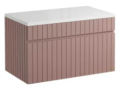 Vente-unique Wastafelmeubel-Roze Hangmeubel Met Strepen Voor Onder Wastafel Met Plank - 80 Cm - Satara