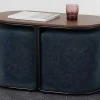 Vente-unique Salontafel-Salontafel + 2 Poefs Van Stof - Naturel En Blauw - Adar