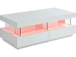 Vente-unique Salontafel-Salontafel Fabio - Wit Gelakt Mdf - Leds - 2 Lades En 2 Nissen