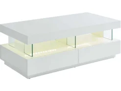 Vente-unique Salontafel-Salontafel Fabio - Wit Gelakt Mdf - Leds - 2 Lades En 2 Nissen
