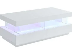 Vente-unique Salontafel-Salontafel Fabio - Wit Gelakt Mdf - Leds - 2 Lades En 2 Nissen