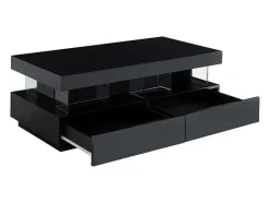 Vente-unique Salontafel-Salontafel Fabio - Zwart Gelakt Mdf - Met Leds - 2 Lades En 2 Nissen