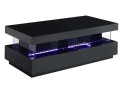 Vente-unique Salontafel-Salontafel Fabio - Zwart Gelakt Mdf - Met Leds - 2 Lades En 2 Nissen