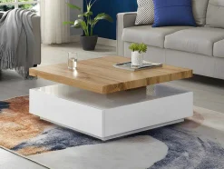 Vente-unique Salontafel-Salontafel Kyria - 1 Lade & Draaiblad - Mdf - Kleur: Antraciet & Eik