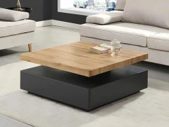 Vente-unique Salontafel-Salontafel Kyria - 1 Lade & Draaiblad - Mdf - Kleur: Antraciet & Eik
