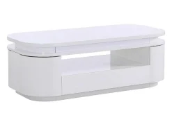 Vente-unique Salontafel-Salontafel Met 4 Kasten En 1 Lade - Leds - Mdf - Witgelakt - Vandana