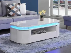 Vente-unique Salontafel-Salontafel Met 4 Kasten En 1 Lade - Leds - Mdf - Witgelakt - Vandana