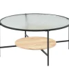 Vente-unique Salontafel-Salontafel Met 1 Plank - Glas, Heveahout En Metaal - Naturel En Zwart - Munita