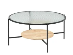 Vente-unique Salontafel-Salontafel Met 1 Plank - Glas, Heveahout En Metaal - Naturel En Zwart - Munita