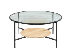Vente-unique Salontafel-Salontafel Met 1 Plank - Glas, Heveahout En Metaal - Naturel En Zwart - Munita