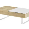 Vente-unique Salontafel-Salontafel Met Afneembaar Tafelblad En 1 Lade - Mdf En Staal - Naturel En Wit - Balun